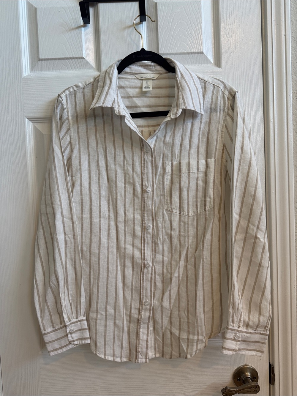 H&M Cream and Tan Striped Button-Down Shirt